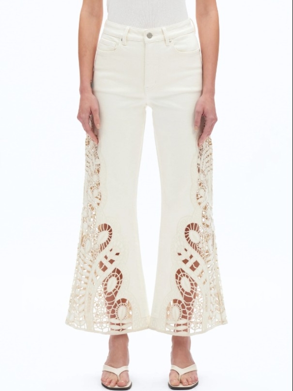 Bayeas Women’s Cream Flare Jeans with Crochet Panel Detail